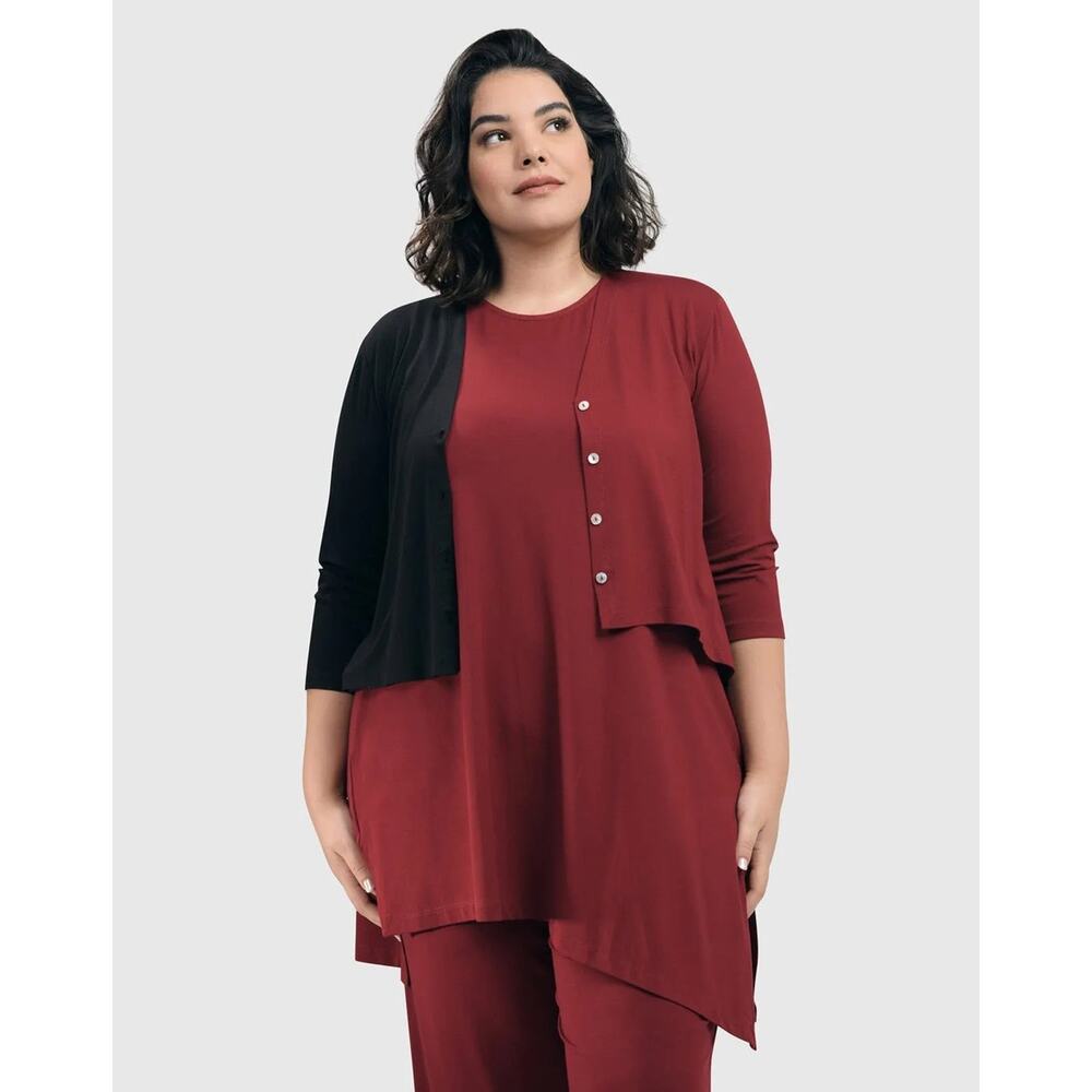 NWT Alembika Essential 2-tone Crop Cardigan Plum Colorblock Stretchy 1(US 6-8)